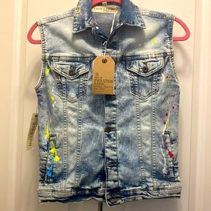 NWT Evolution in Design Splatter Denim Vest - unisex 10/12